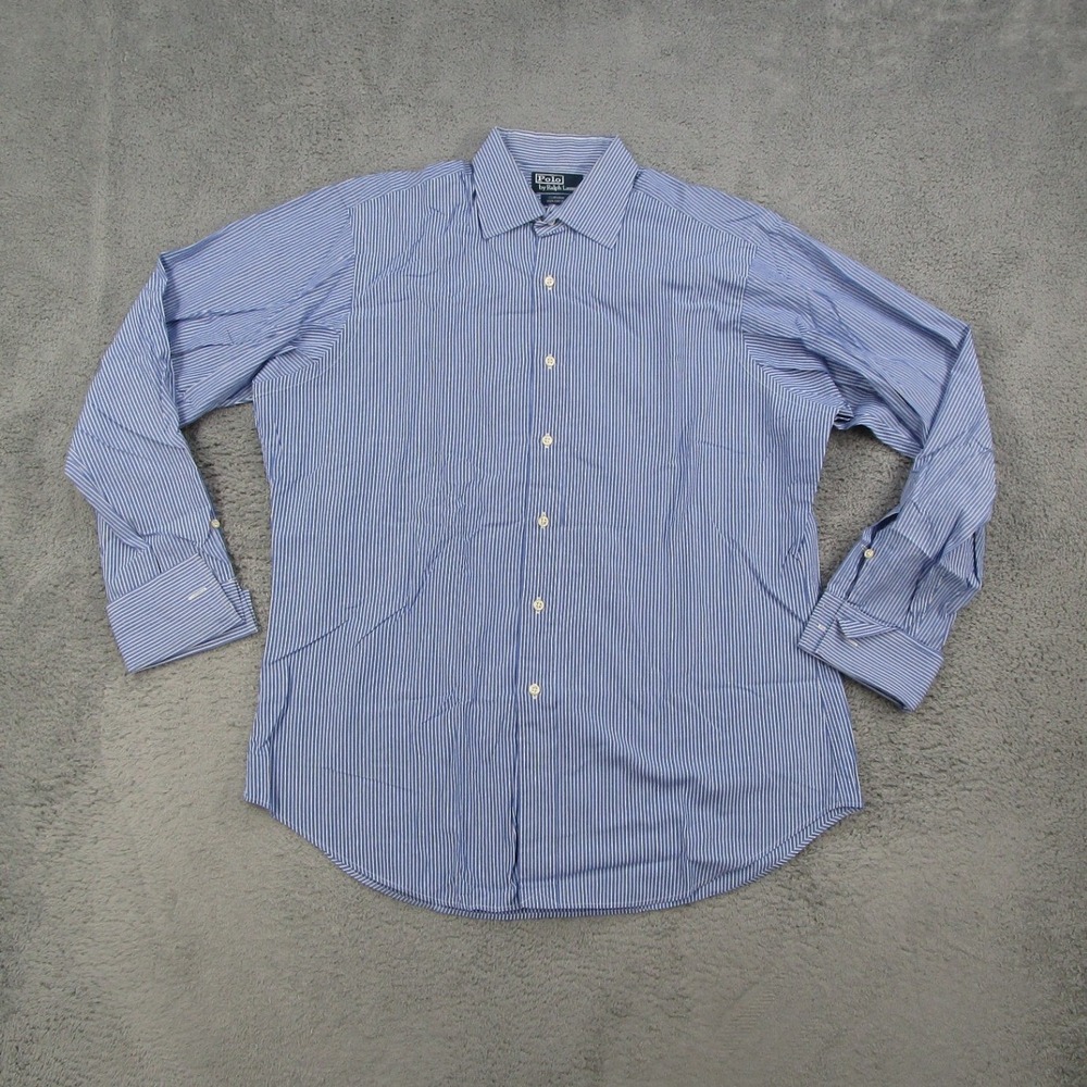 Polo Ralph Lauren Curham Mens 16-34 Blue Striped French Cuff Dress Shirt Y2K